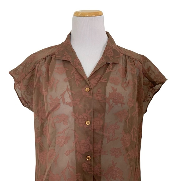 Vintage Y2K Semi Sheer Floral Button Up Blouse Women’s L Whimsygoth Romantic - Picture 3 of 16